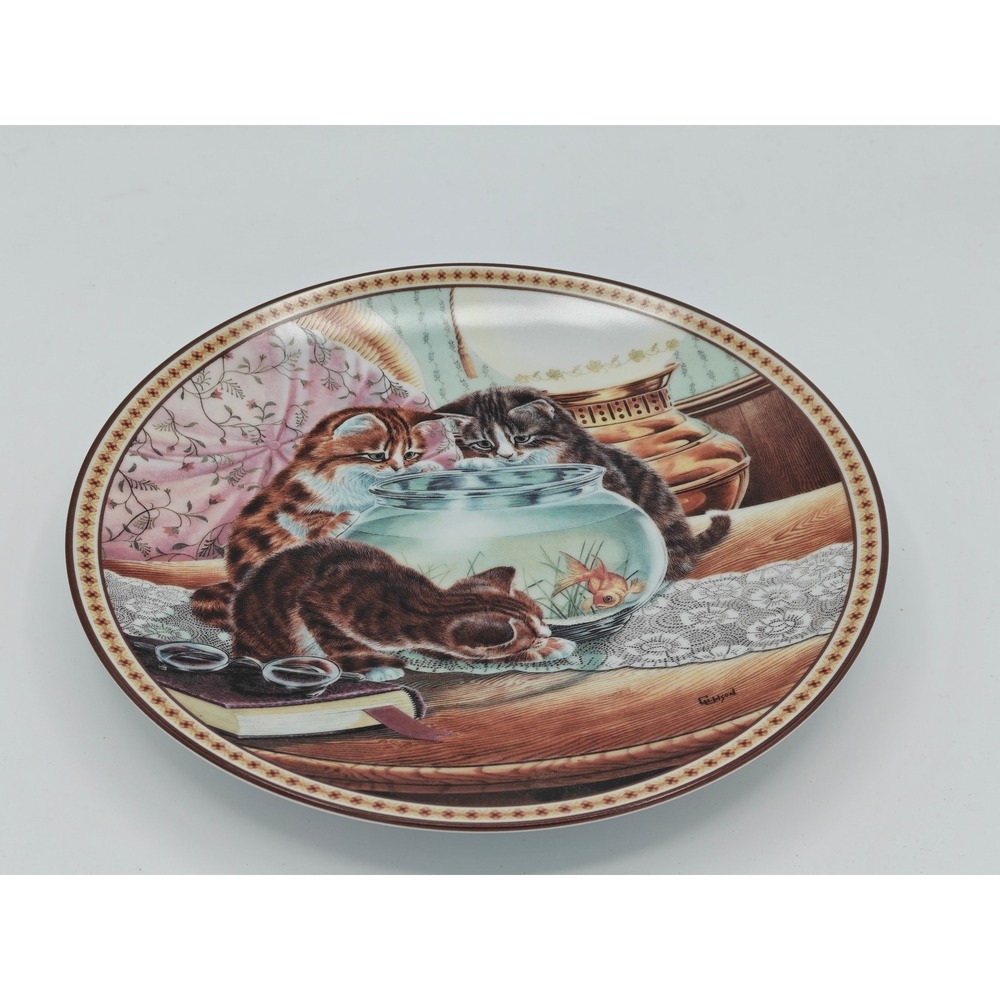 Edwin M Knowles Fish Tales 1991 Collector Plate Christine Wilson Kittens COA Box